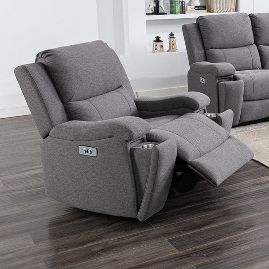 Grey Fabric Power Recliner Accent Chair