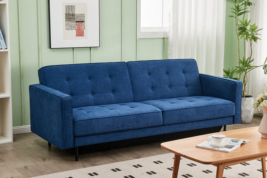 Split Back and Seat Design Sofa Bed In Soft Blue Fabric