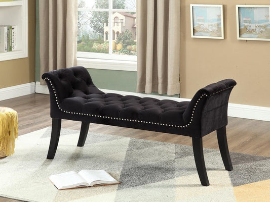 Black Velvet Bench with Deep Tufting and Nail Head Details