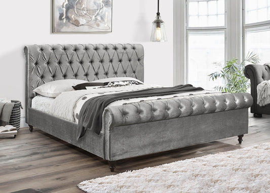 Mariana Grey Velvet Fabric Bed