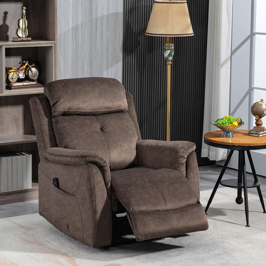 Manual Recliner Chair with Vibration Massage, Reclining with Side Pockets, in Brown