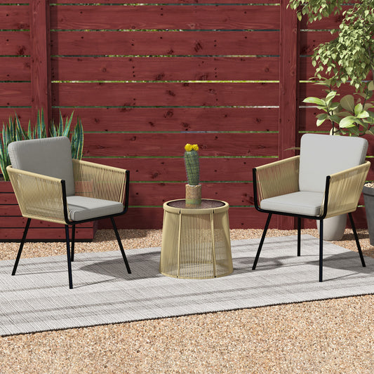 3 Piece Outdoor Patio Bistro Set, Wicker Rattan Furniture with Metal Legs for Garden, Backyard, Deck, Light Grey