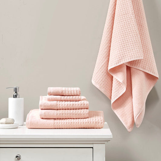 Spa Waffle 6-Piece Bath Towel Set [Certified], Pink