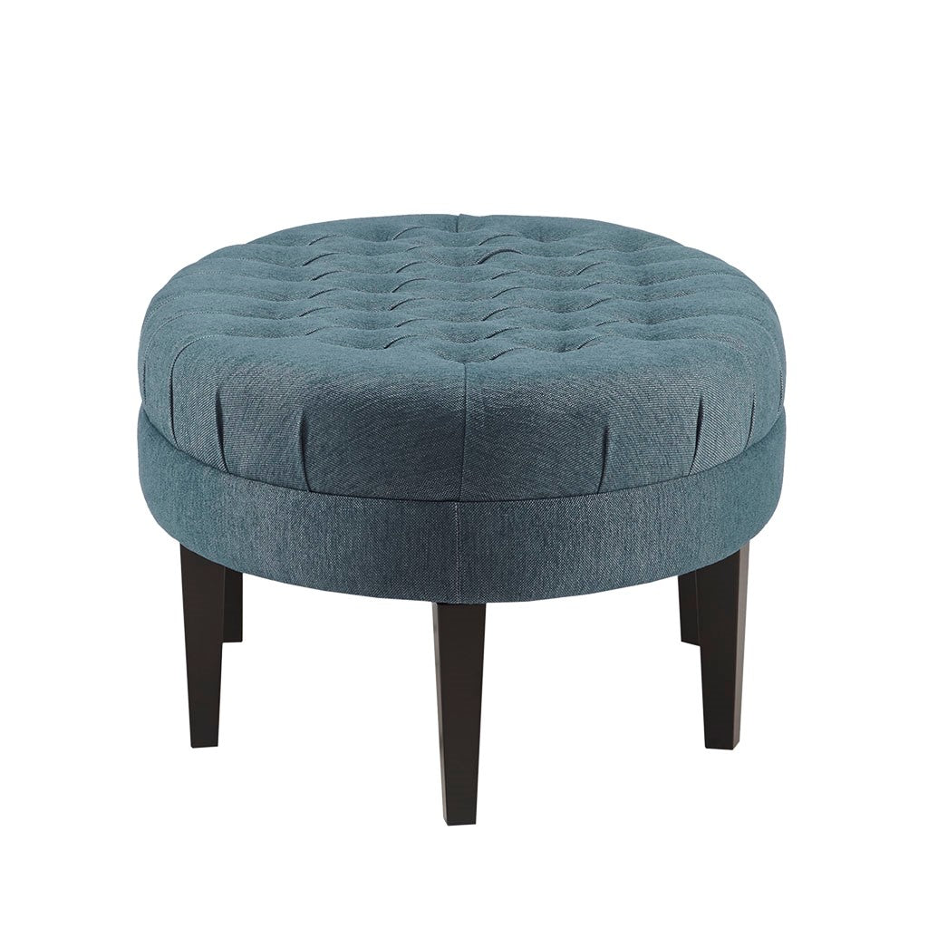 Oval Ottoman Button Tufted Bench, Teal Blue
