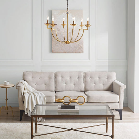 Gold Curved Arms Six-Bulb Chandelier