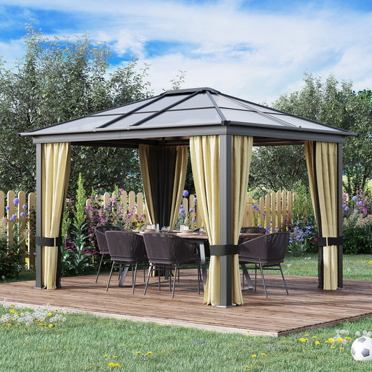 12'L x 10'W Hard Top Gazebo Canopy Sunshelter Waterproof Sun Shade with Sidewalls and Mosquito Netting