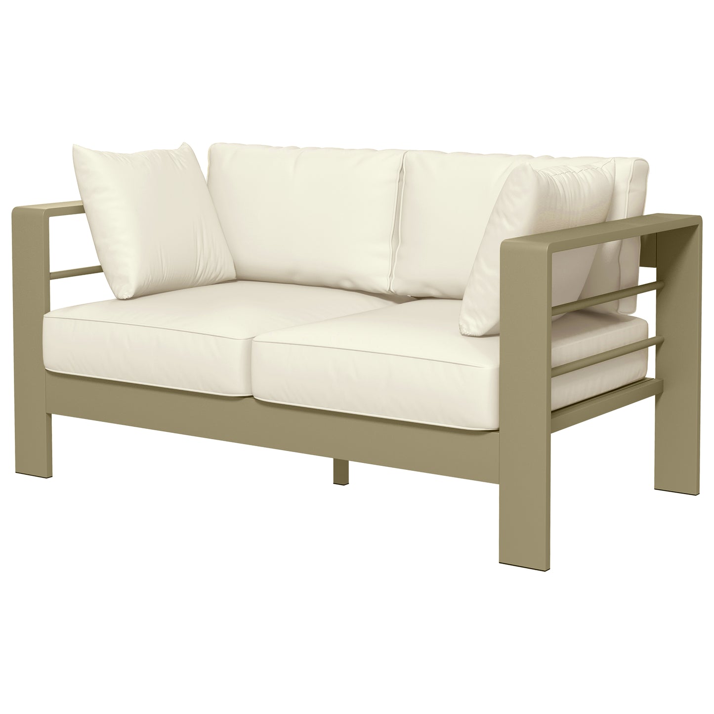 Outsunny Patio Loveseat, Outdoor Seating for 2, Garden Sofa with Cushions, Wide Armrests, 54.3"x27.6"x24.6", Cream White