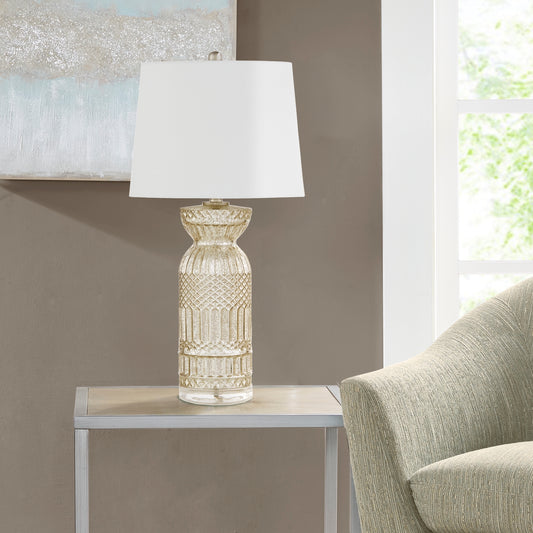 Textured Glass and Acrylic Base Table Lamp, Mercury