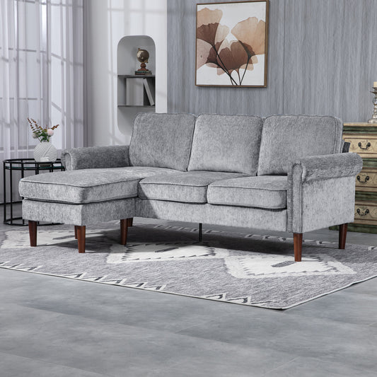 L Shape Modern Sectional Sofa with Reversible Chaise Lounge, Wooden Legs, Corner Sofa for Living Room, Grey