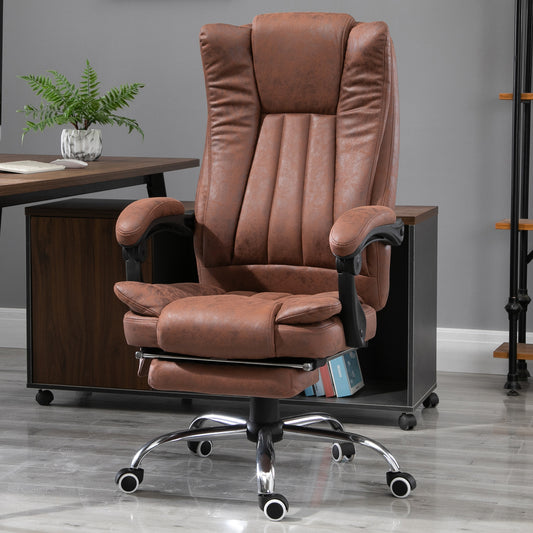 Office Chair 6-point Vibration Massage Chair Micro Fiber Recliner with Retractable Footrest Brown