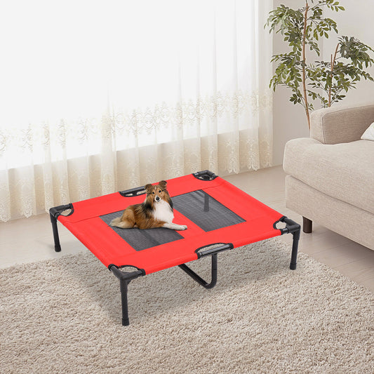 Elevated Dog Bed, Dog Cot Bed, Cooling Raised Pet Cot Indoor Outdoor with Washable Breathable Mesh, No-Slip Plastic Feet, 31" x 27", Red