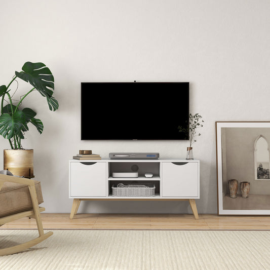TV Stand with 2 Storage Cabinet Stand for TV's up to 50" in White