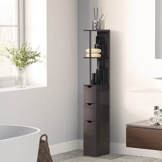 Tall Bathroom Storage Cabinet with Scrolled Cupboard Drawer and Open Shelves Space Saving Design
