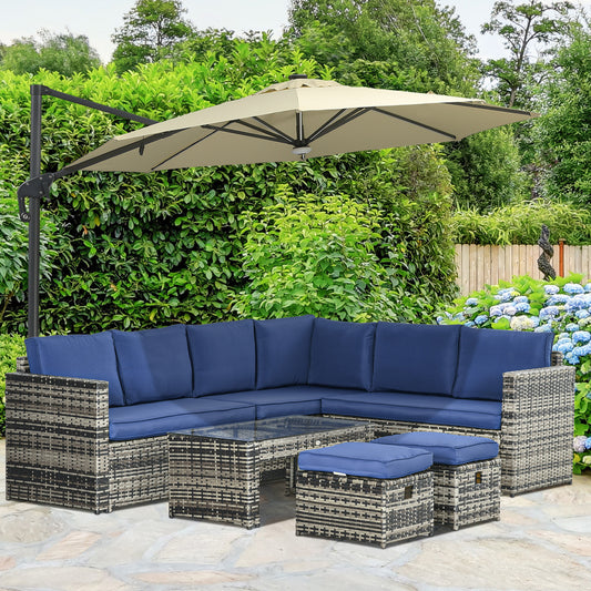 6pcs Garden Furniture Sofa Set, 8-Seater Outdoor Sofa Sectional with 3 Loveseat Wicker Sofa with Cushions