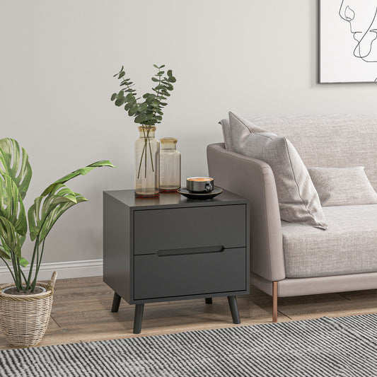 Modern Nightstand, Night Table with 2 Drawers, Bed End Table with Solid Wood Legs for Bedroom
