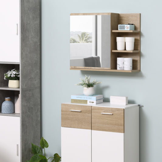 kleankin Bathroom Wall Cabinet, Medicine Cabinet with Mirror, Hanging Storage Organizer with Storage Shelves, Natural