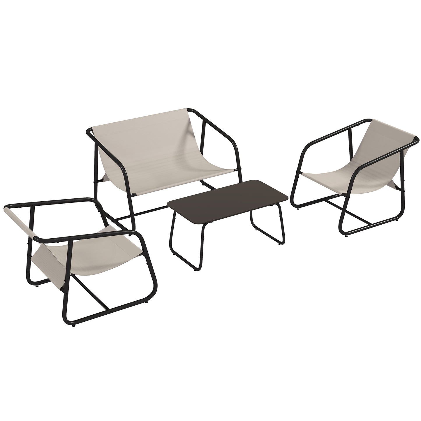 Outsunny Garden Sofa Set, 4 Piece Patio Conversation Furniture Set with Glass Table, Breathable Mesh, Cream White