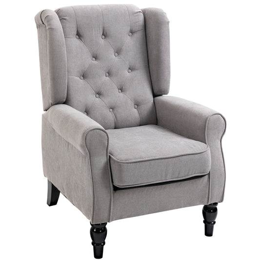 Button-Tufted Accent Chair with High Wing Back, Rounded Cushioned Armrests and Thick Padded Seat, Gray