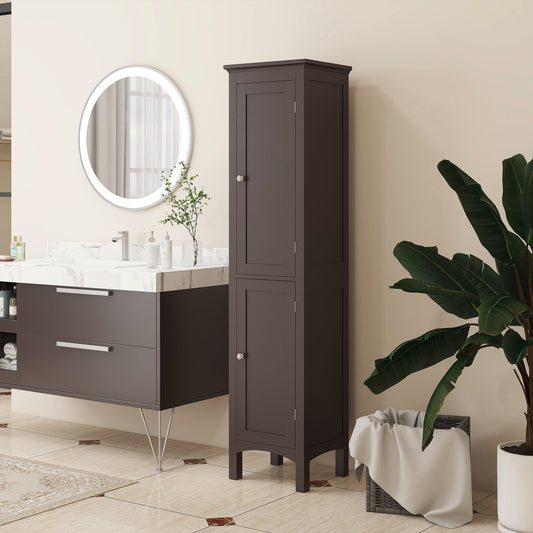Tall Bathroom Cabinet, Freestanding Storage Organizer with Adjustable Shelves and Cupboards, 15" x 13" x 63", Dark Brown