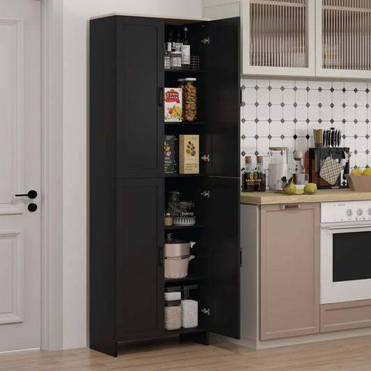 67" 4-Door Kitchen Pantry Cabinet, Freestanding Storage Cabinet Cupboard with Adjustable Shelves, Black