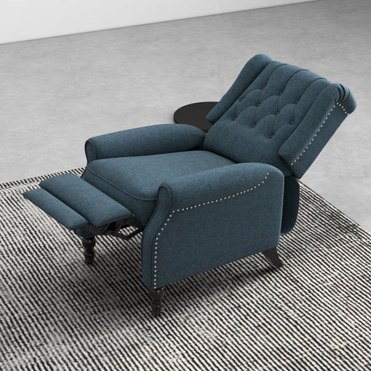 Wingback Reclining Chair with Footrest, Button Tufted Recliner Chair with Rolled Armrests for Living Room, Blue