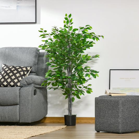 4.5ft Ficus Artificial Plant with Realistic Leaves, Potted Fake Tree for Home Office Indoor Outdoor Decor, Green