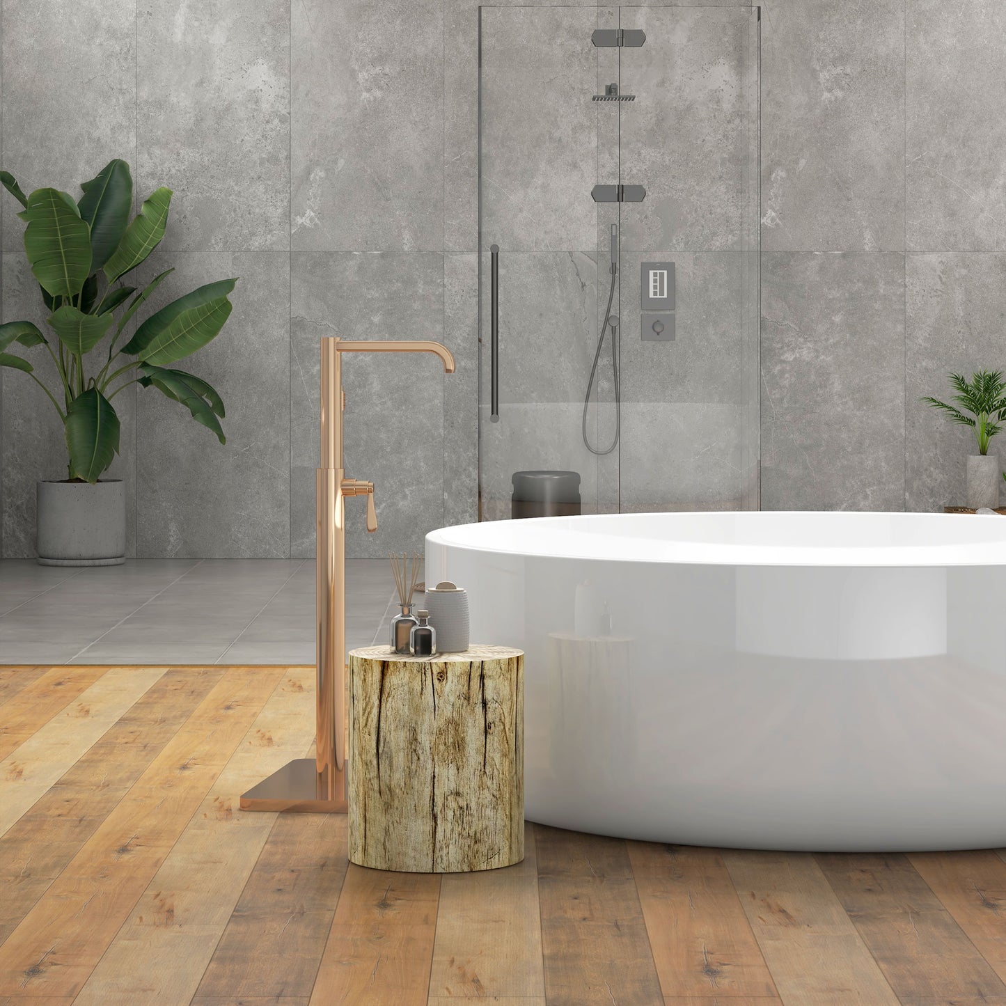 17" Tall Tree Stump End Table, Concrete Sofa Side Table for Indoor and Outdoor Use