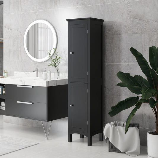 Tall Bathroom Cabinet, Freestanding Storage Organizer with Adjustable Shelves and Cupboards, 15" x 13" x 63", Black