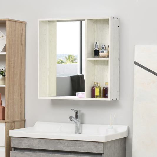 kleankin 31.5 Inch x 25.5 Inch Medicine Cabinet with Mirror, 2-Tier Storage Shelf, Wall Mounted Bathroom Mirror Cabinet, White