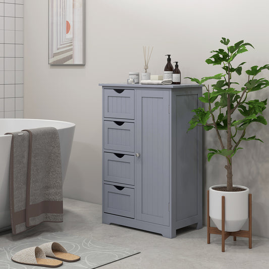 Bathroom Storage Cabinet with Adjustable Shelf and 4 Drawers, in Grey