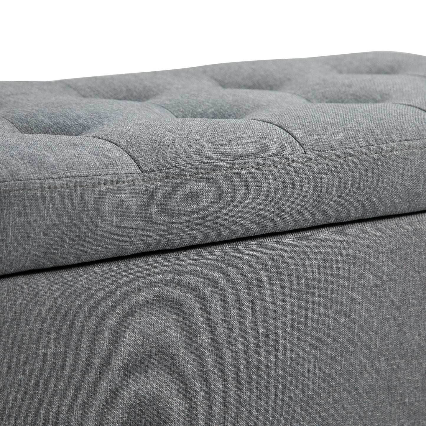 Storage Ottoman Bench, Linen Upholstered Bench with Tufted Design