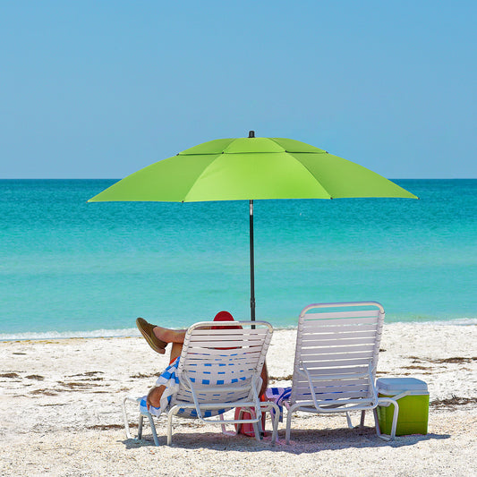 6.6ft Arced Beach Umbrella Angle Adjustable Patio Umbrella w/ Steel Frame, Carry Bag, UV30+ Outdoor Umbrella, Green