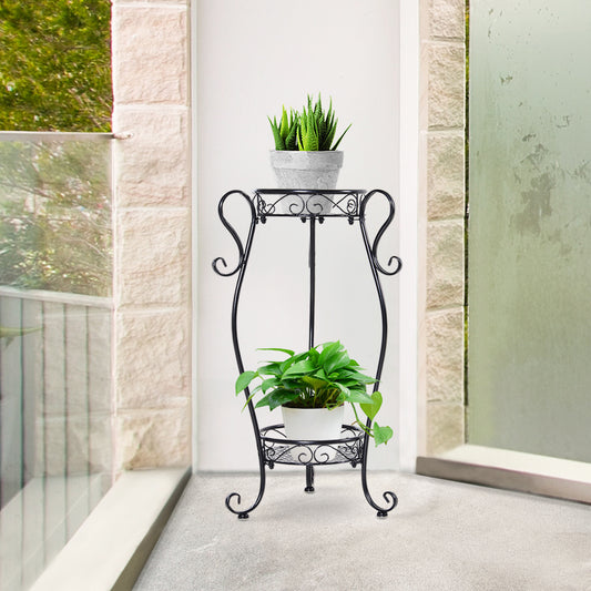2 Shelf Flower Pot Stand 2-Tier Freestanding Plant Display Rack Indoor Outdoor Metal Easy to clean porch, patio, backyard