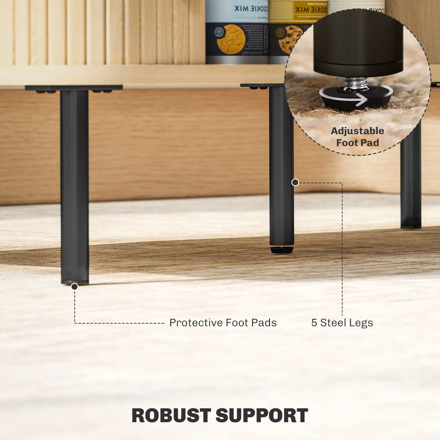 Coffee Table with Storage, Nordic Side Table with Slatted Tambour Sliding Doors and Steel Legs for Living Room, Oak