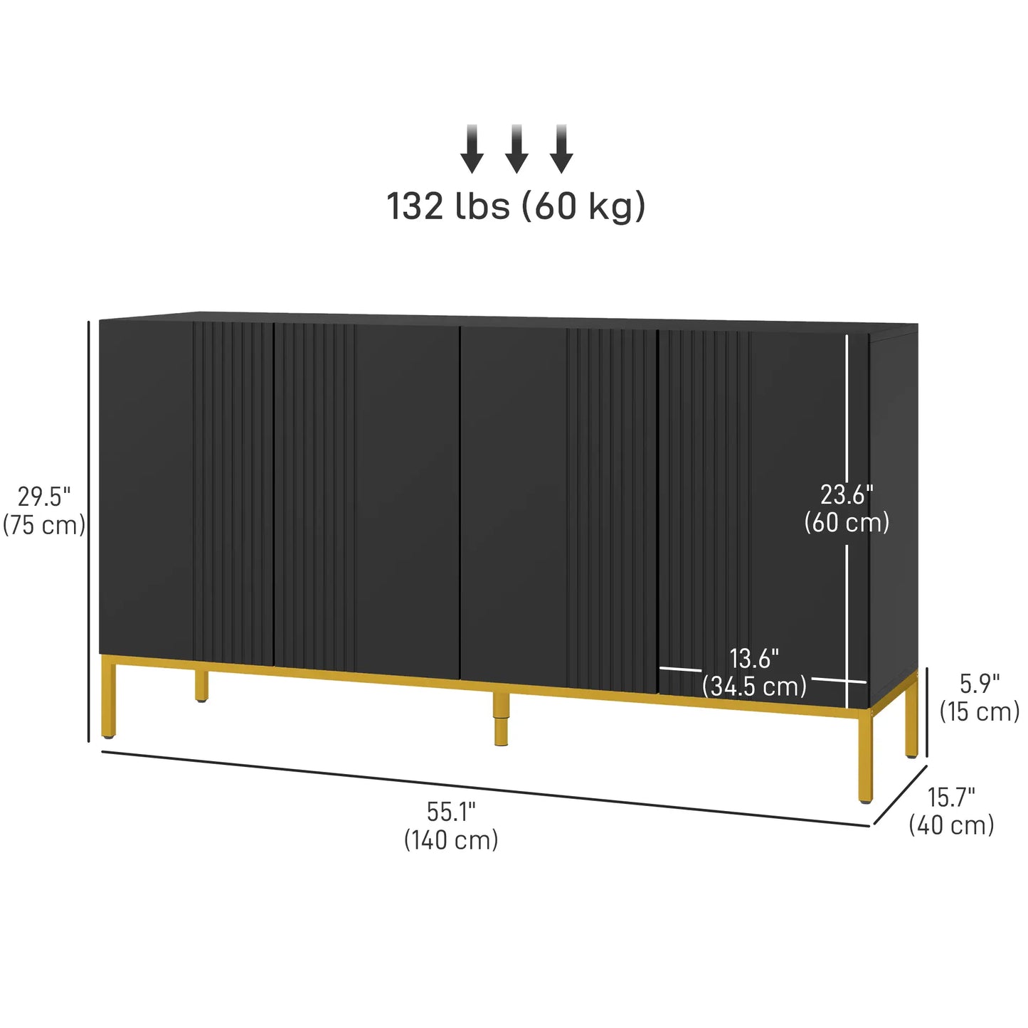 Sideboard Storage Cabinet with Adjustable Shelves, Soft-Close Doors, for Dining Room, Entryway or kitchen in Black