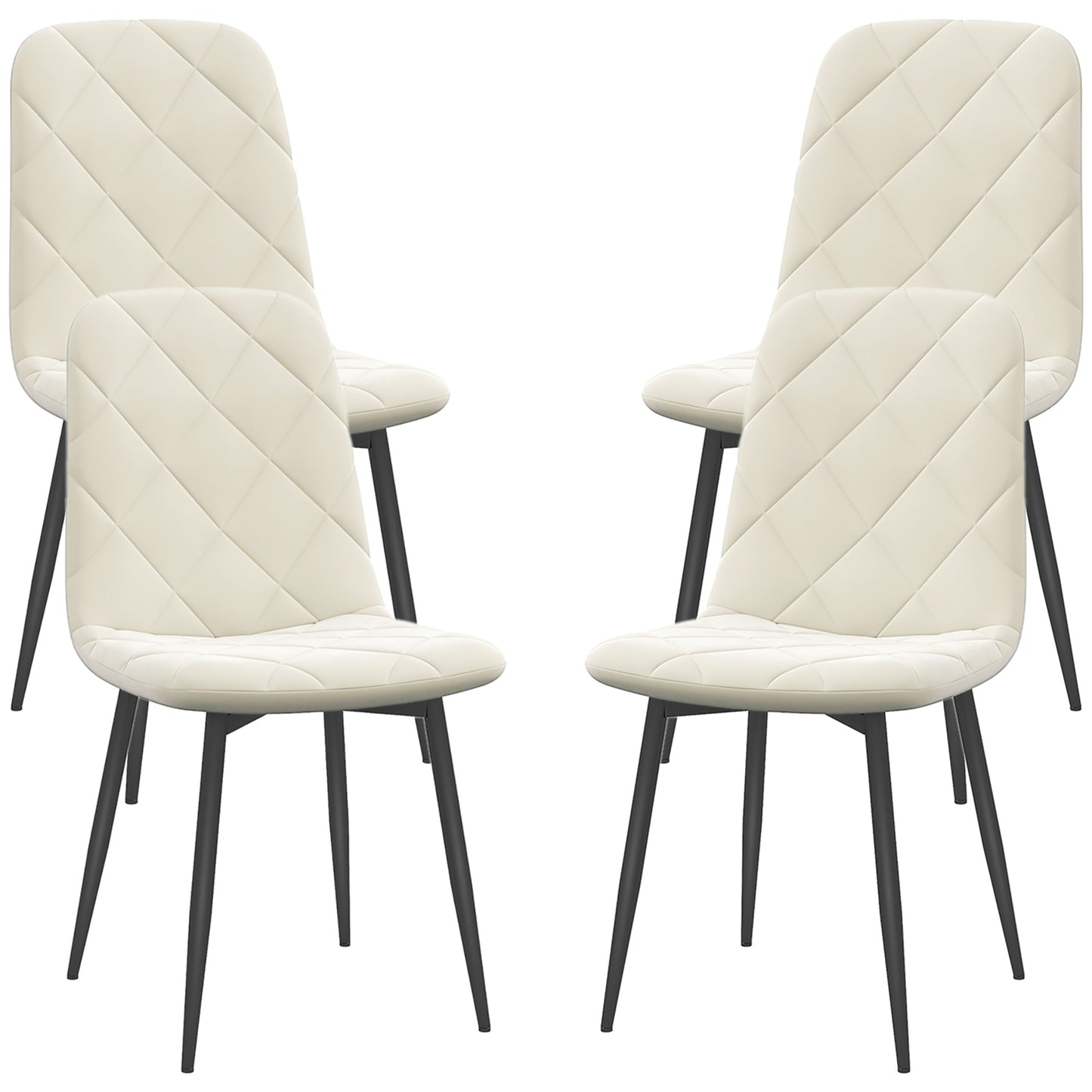 Dining Chairs Set of 4, Upholstered with Steel Legs, in Cream