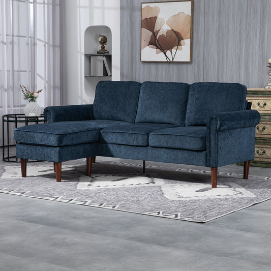L Shape Modern Sectional Sofa with Reversible Chaise Lounge, Wooden Legs, Corner Sofa for Living Room, Dark Blue