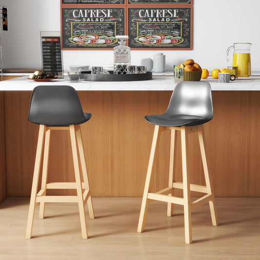 Bar Height Stools Set of 2, PU Leather Upholstered Stools for Kitchen Island, Modern Bar Chairs with Backs, Black