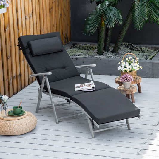 Outdoor Folding Chaise Lounge Chair Recliner with Portable Design, Adjustable Backrest, Cushion and Headrest, Black
