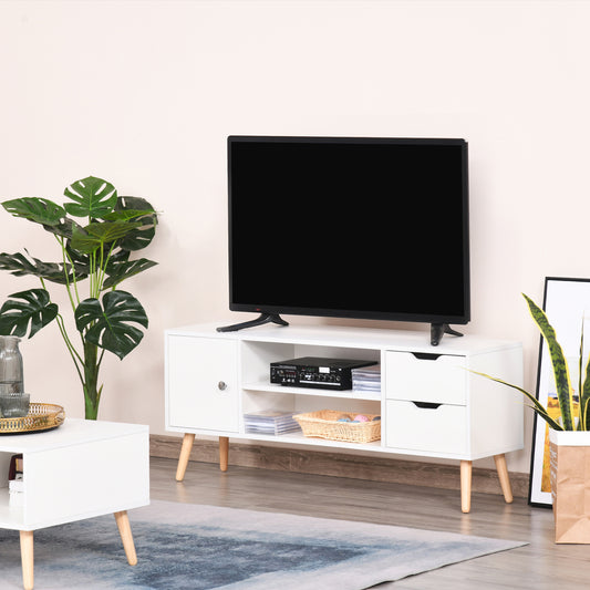 TV Stand for TVs up to 50", TV Cabinet with Shelves, Drawers and Cable Hole, Entertainment Unit for Living Room, White
