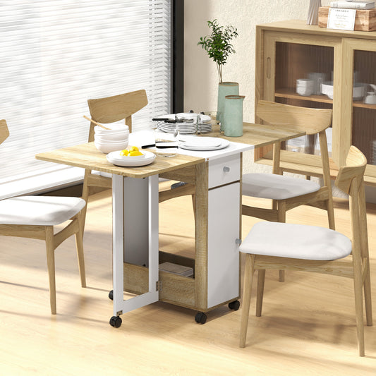 Foldable Dining Table, Movable Drop Leaf Table for Small Spaces with 2 Drawers