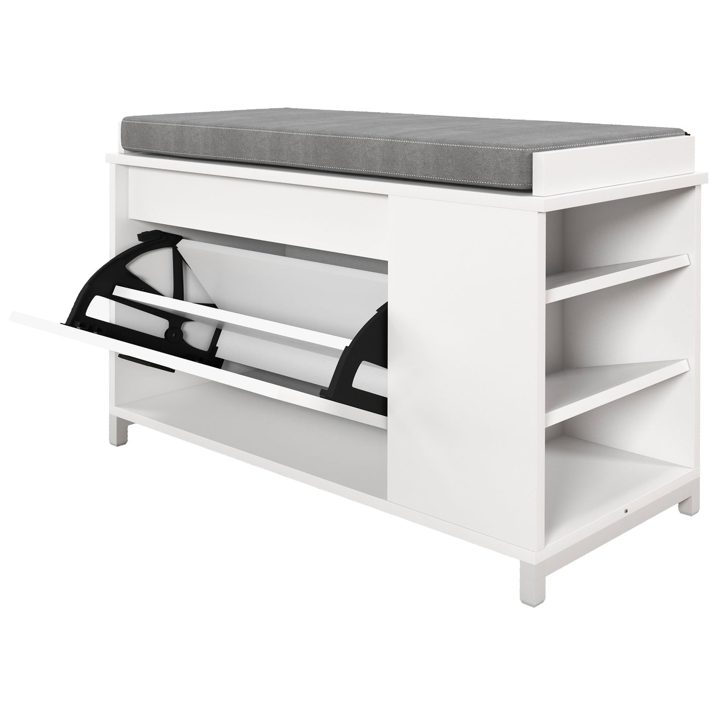 Shoe Storage with Seat, Upholstered Hallway Bench, Shoe Bench with Flip Drawer and Side Rack for 6 Pairs of Shoes