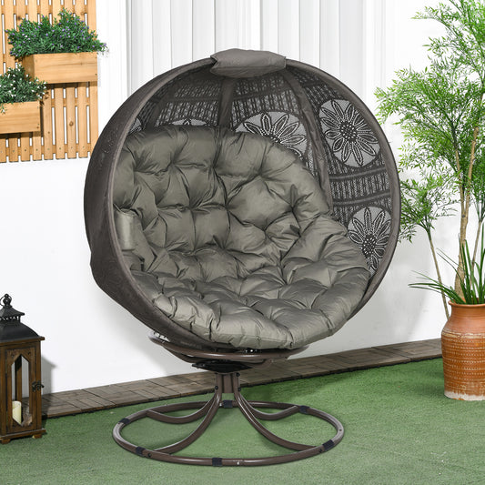 Patio Egg Chair with Swivel Base, Foldable Basket Chair with Large Seat Cushion, Cup Holder for Indoor, Outdoor, Sand