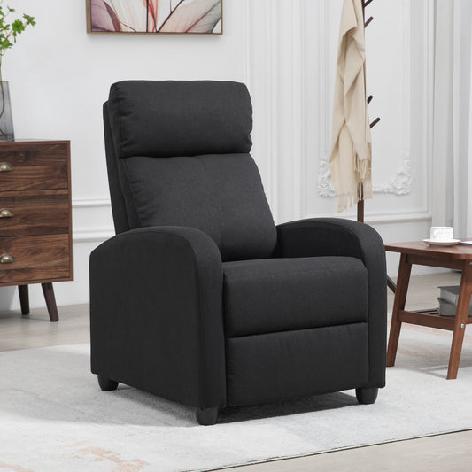 Fabric Recliner Chair, Manual Home Theater Seating, Single Reclining Sofa Chair with Padded Seat for Living Room, Black