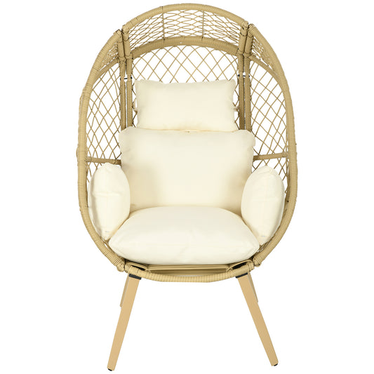Outsunny PE Rattan Egg Chair, Patio Leisure Chair, Outdoor Furniture w/ Cushion, 34.6" x 33.5" x 56.3", White