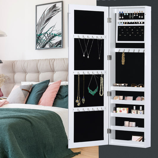 Jewelry Cabinet with Full Length Mirror, Wall Mounted Jewelry Armoire Storage Organizer, White