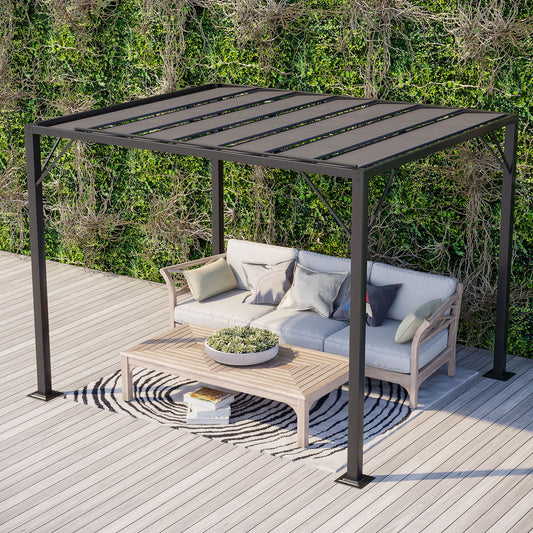 Outdoor Louvered Pergola 9.7' x 8.2' Metal Patio Gazebo Sun Shade Shelter with Adjustable Breathable Mesh Roof, Grey