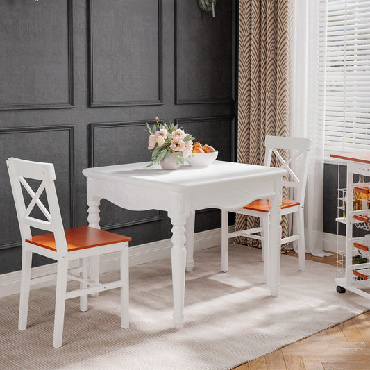 Wooden Dining Chairs Set of 2, Kitchen Chairs with Cross Back, Solid Structure for Living Room and Dining Room, White