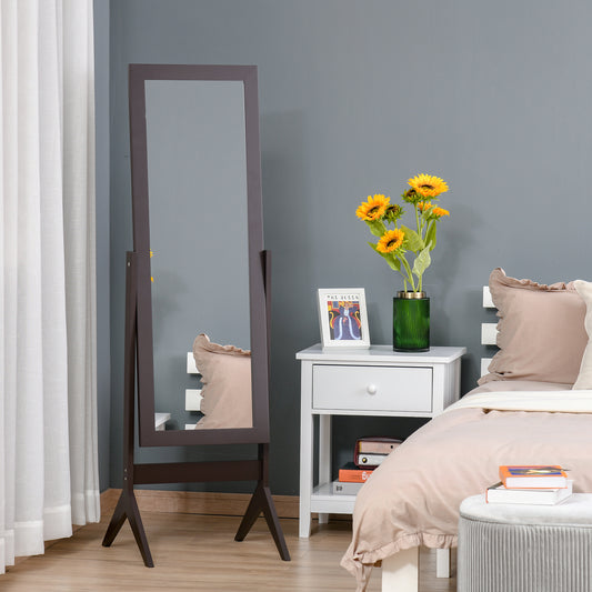 Free-standing Full-length Jewelry Dressing Mirror Angle Adjustable Living Room Bedroom Dark Brown