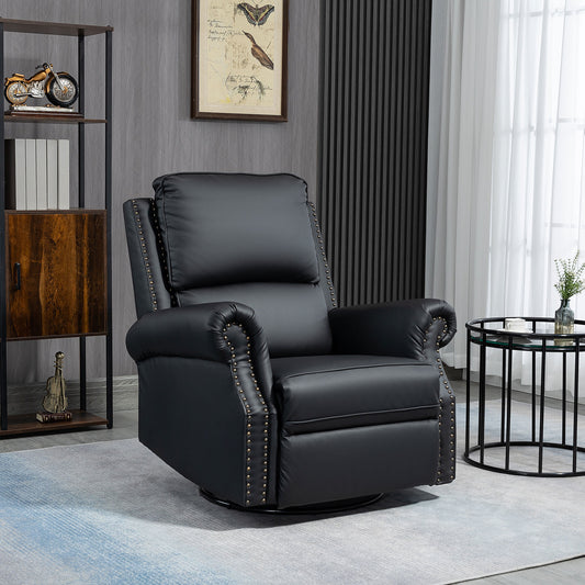 Manual Recliner Chair 360° Swivel Rocking Armchair Sofa with PU Leather Padded Cushion and Backrest for Living Room Black